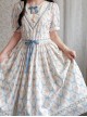 Summer Joy Series Sweet Lolita Cotton Hollow out Floral Lace Big Pocket Retro Doll Bubble Sleeve Dress