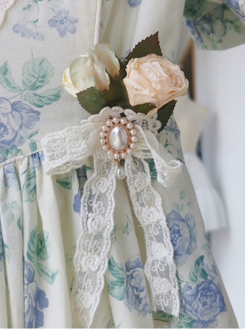 Summer Joy Series Sweet Lolita Lace Bowknot Pearl Button Imitation Rose Floral Decoration
