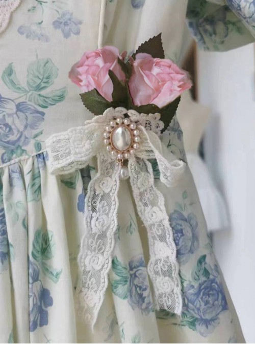 Summer Joy Series Sweet Lolita Lace Bowknot Pearl Button Imitation Rose Floral Decoration