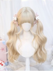 Light Golden Sweet Lolita Chic Cute Straight Bangs Curly Sideburns Long Curly Wig