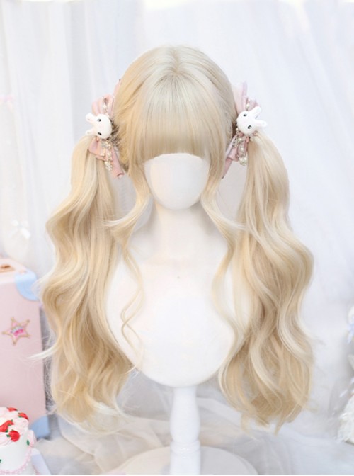 Light Golden Sweet Lolita Chic Cute Straight Bangs Curly Sideburns Long Curly Wig