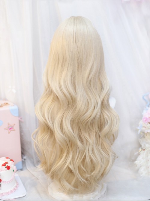 Light Golden Sweet Lolita Chic Cute Straight Bangs Curly Sideburns Long Curly Wig