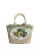 Elegant Handmade Classic Lolita Daily Ribbon Bow Grape Sunflower Country Style Straw Handbag