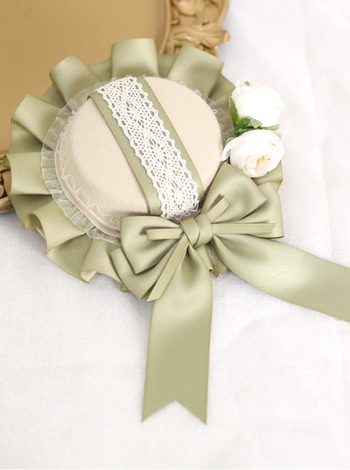 Forest Light Green Classic Lolita Elegant Daily Ribbon Bow Lace Ruffle Round Hat