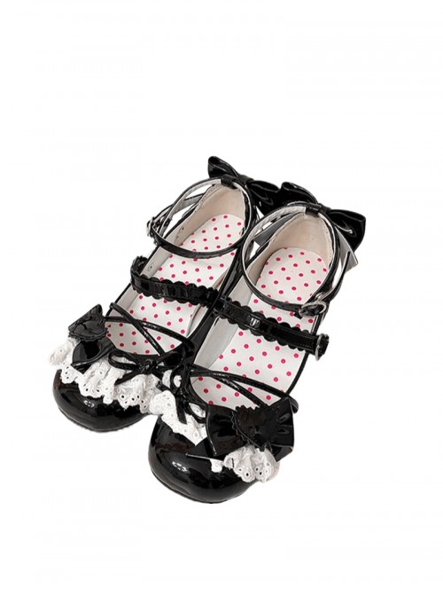 Brulee Sweetheart Series Sweet Lolita Cute Fashion Lace Ribbon Bow Round Toe Mid Heel Mary Jane Shoes
