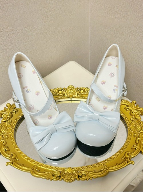 Little Cream Puff Series Sweet Lolita Daily Bowknot Round Toe Mid Heel Patent Leather Mary Jane Shoes
