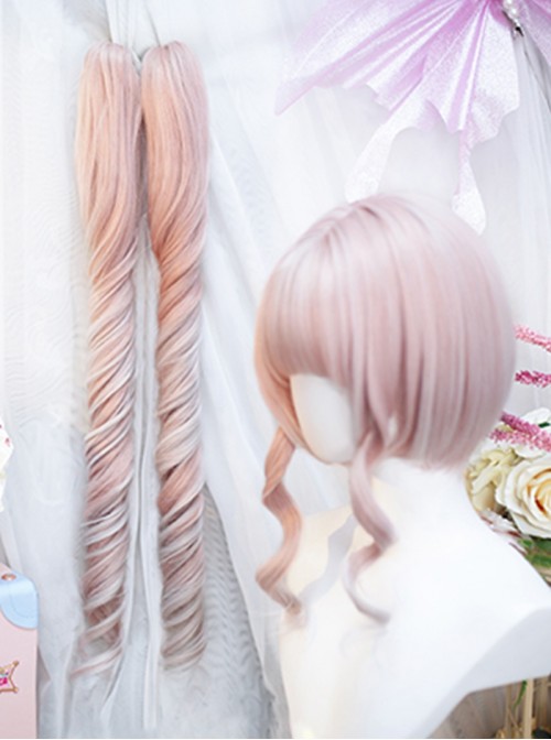 Zero Stars Series Sweet Lolita Japanese Cherry Blossom Pink Double Ponytail Roman Long Curly Wig