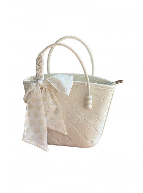 Gentle Sweet Daily Kawaii Fashion Small Flower Silk Scarf Exquisite Argyle Zipper Handbag