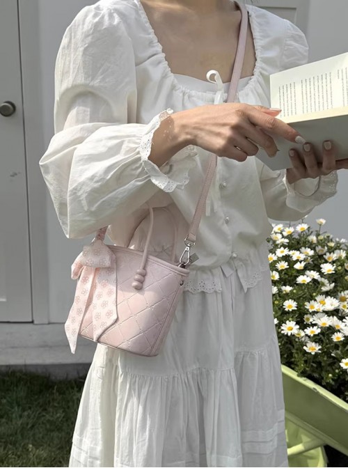 Gentle Sweet Daily Kawaii Fashion Small Flower Silk Scarf Exquisite Argyle Zipper Handbag
