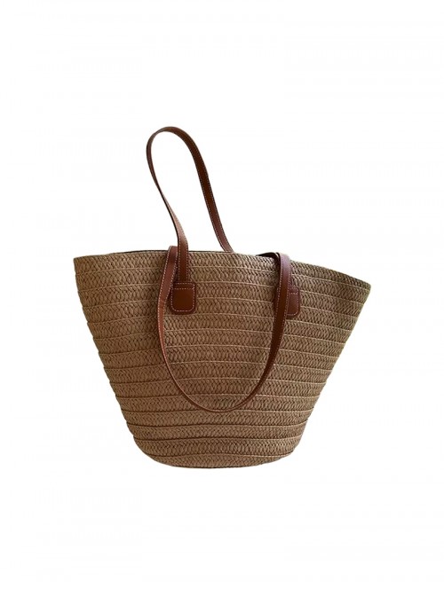 Summer Daily Kawaii Fashion Beach Brown Large Capacity Shoulder Straw Tote Bag