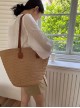 Summer Daily Kawaii Fashion Beach Brown Large Capacity Shoulder Straw Tote Bag