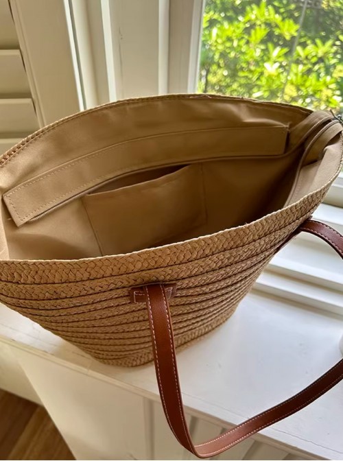 Summer Daily Kawaii Fashion Beach Brown Large Capacity Shoulder Straw Tote Bag