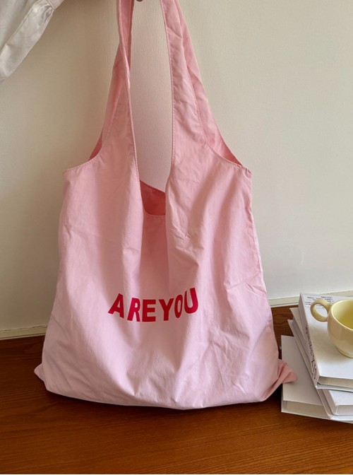 Kawaii Fashion Letter Print Daily Commute Shopping Large Capacity Nylon Tote Canvas Shoulder Bag