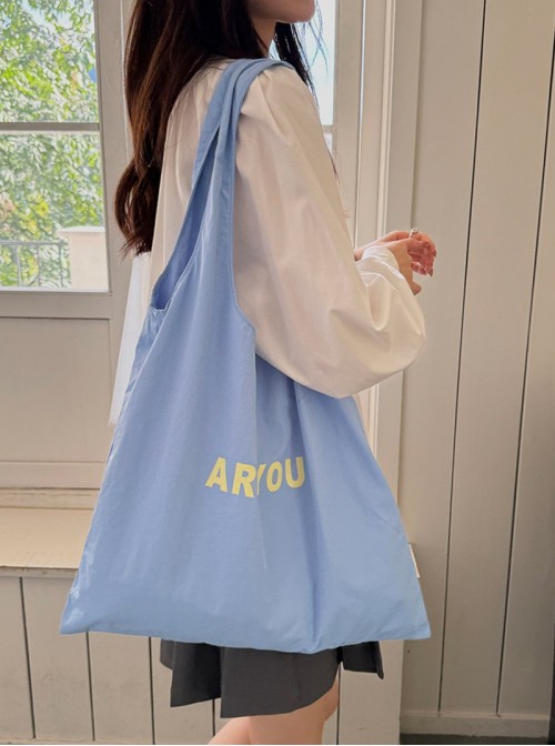 Kawaii Fashion Letter Print Daily Commute Shopping Large Capacity Nylon Tote Canvas Shoulder Bag