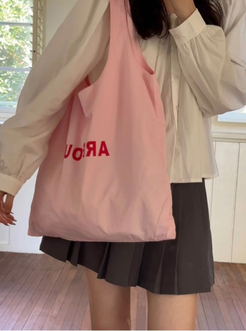Kawaii Fashion Letter Print Daily Commute Shopping Large Capacity Nylon Tote Canvas Shoulder Bag