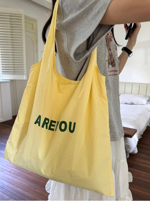 Kawaii Fashion Letter Print Daily Commute Shopping Large Capacity Nylon Tote Canvas Shoulder Bag