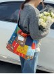 Ethnic Style Kawaii Fashion Patchwork Denim Retro Color Blocking Double Side Crossbody Canvas Bag