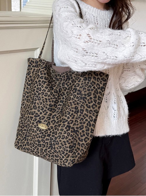 Sexy Leopard Print Kawaii Fashion Reversible Canvas Bag Fashion Casual Large Capacity Shoulder Tote Bag