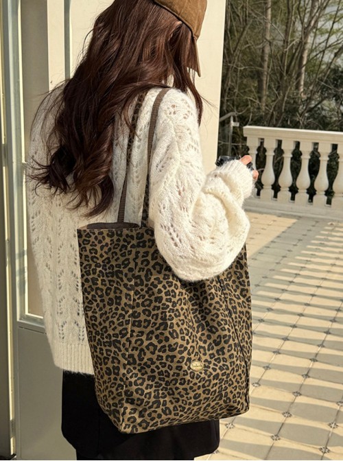 Sexy Leopard Print Kawaii Fashion Reversible Canvas Bag Fashion Casual Large Capacity Shoulder Tote Bag