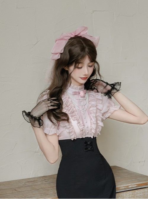 Miss Lola Series Sweet Lolita Pink Bowknot Dreamy Chiffon Tulle Ribbon Hairpin