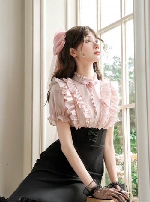 Miss Lola Series Sweet Lolita Pink Bowknot Dreamy Chiffon Tulle Ribbon Hairpin