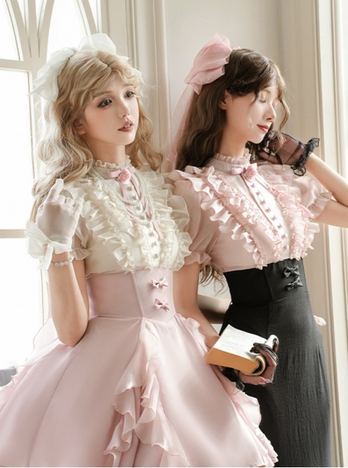 Miss Lola Series Sweet Lolita Delicate Elegant Pink Pearl Rose Flower Brooch