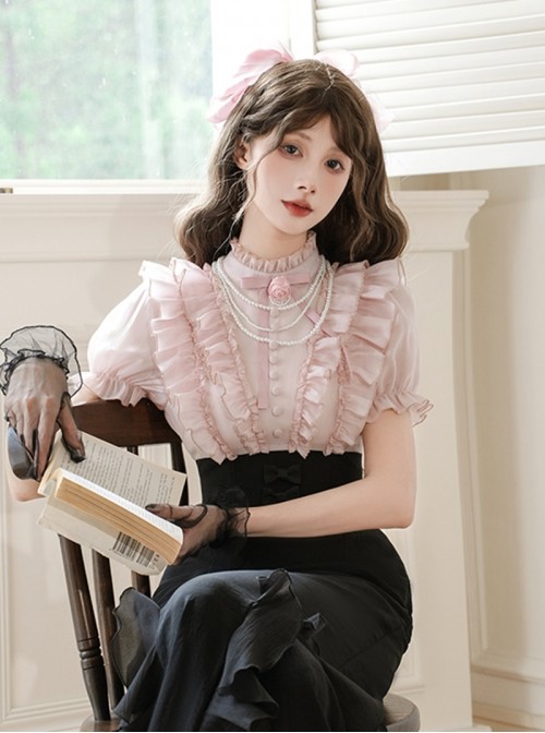 Miss Lola Series Sweet Lolita Delicate Elegant Pink Pearl Rose Flower Brooch