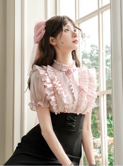 Miss Lola Series Sweet Lolita Delicate Elegant Pink Pearl Rose Flower Brooch