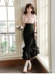 Miss Lola Series Sweet Lolita Elegant Black Pink Contrast Bubble Sleeve Long Mermaid Dress