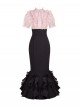 Miss Lola Series Sweet Lolita Elegant Black Pink Contrast Bubble Sleeve Long Mermaid Dress