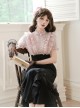 Miss Lola Series Sweet Lolita Elegant Black Pink Contrast Bubble Sleeve Long Mermaid Dress