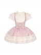 Love Diary Series Sweet Lolita Cute Pink Suspender Skirt Lace Chiffon Short Sleeve Shirt Camisole Set