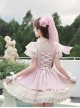 Love Diary Series Sweet Lolita Cute Pink Suspender Skirt Lace Chiffon Short Sleeve Shirt Camisole Set