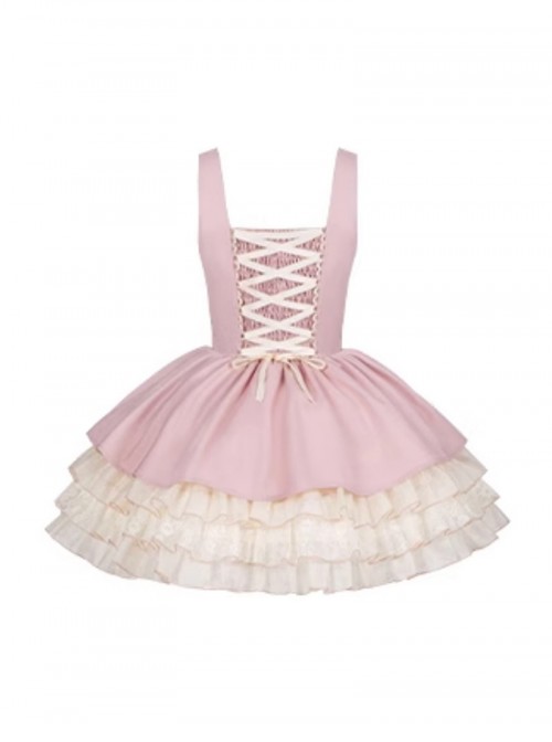 Love Diary Series Sweet Lolita Cute Pink Suspender Skirt Lace Chiffon Short Sleeve Shirt Camisole Set