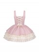 Love Diary Series Sweet Lolita Cute Pink Suspender Skirt Lace Chiffon Short Sleeve Shirt Camisole Set