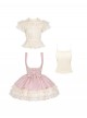 Love Diary Series Sweet Lolita Cute Pink Suspender Skirt Lace Chiffon Short Sleeve Shirt Camisole Set