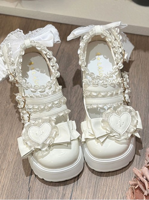 Fashion Sweet Lolita Bowknot Heart Lace Jirai Onna Cute Japanese Platform Cake Shoes