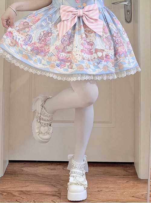 Fashion Sweet Lolita Bowknot Heart Lace Jirai Onna Cute Japanese Platform Cake Shoes