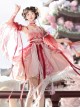 Morning Dew Series Sweet Lolita Red Chinese Style Fairy Hanfu Lotus Embroidery Pearl Waistband Tassel Sleeve Dress