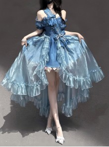 Brilliant Starlight Series Sweet Lolita Dreamy Blue Ruffles Large Swing Ribbon Bowknot Princess Dress