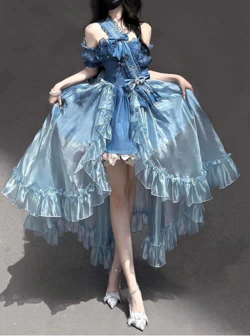Brilliant Starlight Series Sweet Lolita Dreamy Blue Ruffles Large Swing Ribbon Bowknot Princess Dress