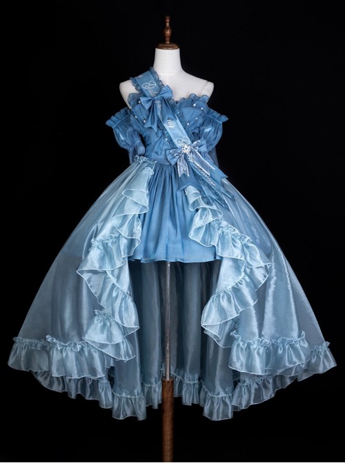 Brilliant Starlight Series Sweet Lolita Dreamy Blue Ruffles Large Swing Ribbon Bowknot Princess Dress
