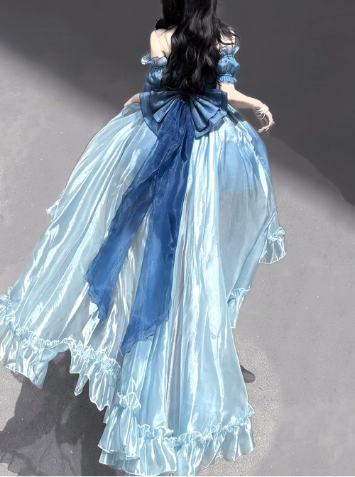 Brilliant Starlight Series Sweet Lolita Dreamy Blue Ruffles Large Swing Ribbon Bowknot Princess Dress