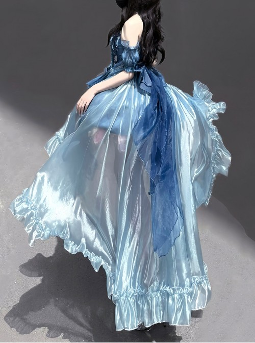 Brilliant Starlight Series Sweet Lolita Dreamy Blue Ruffles Large Swing Ribbon Bowknot Princess Dress
