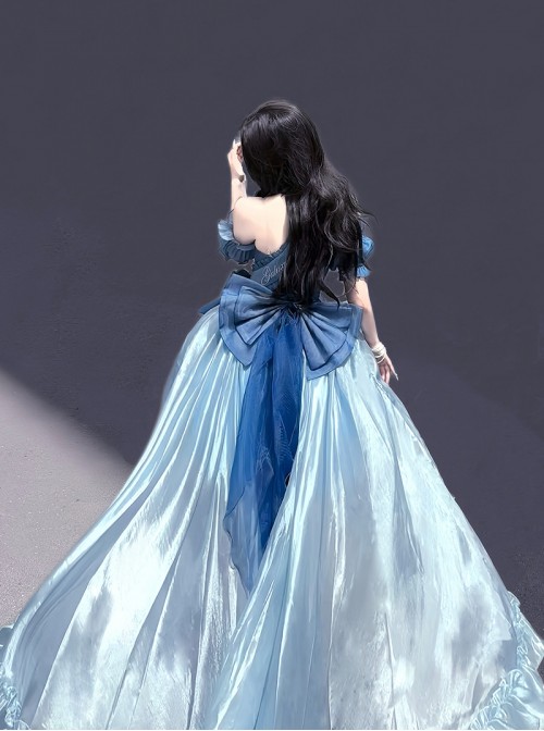 Brilliant Starlight Series Sweet Lolita Dreamy Blue Ruffles Large Swing Ribbon Bowknot Princess Dress