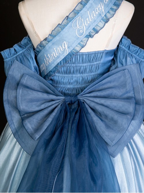 Brilliant Starlight Series Sweet Lolita Dreamy Blue Ruffles Large Swing Ribbon Bowknot Princess Dress