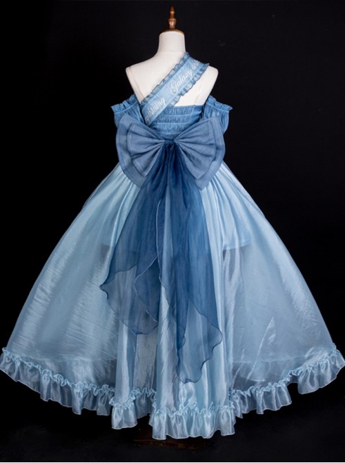 Brilliant Starlight Series Sweet Lolita Dreamy Blue Ruffles Large Swing Ribbon Bowknot Princess Dress