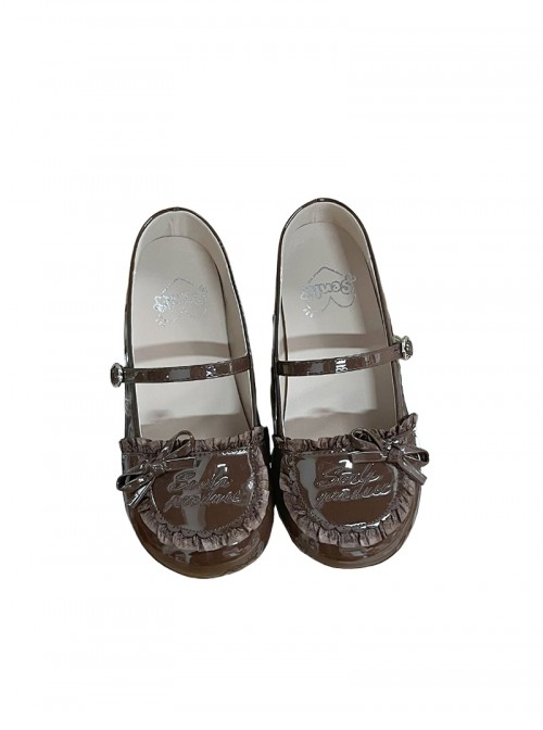 Little Berry Series Sweet Lolita Cute Small Bowknot Ruffle Letter Signature Retro Round Toe Mary Jane Shoes