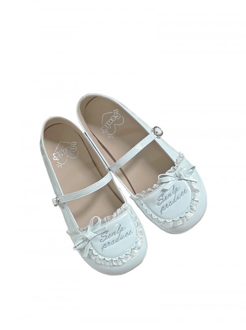 Little Berry Series Sweet Lolita Cute Small Bowknot Ruffle Letter Signature Retro Round Toe Mary Jane Shoes