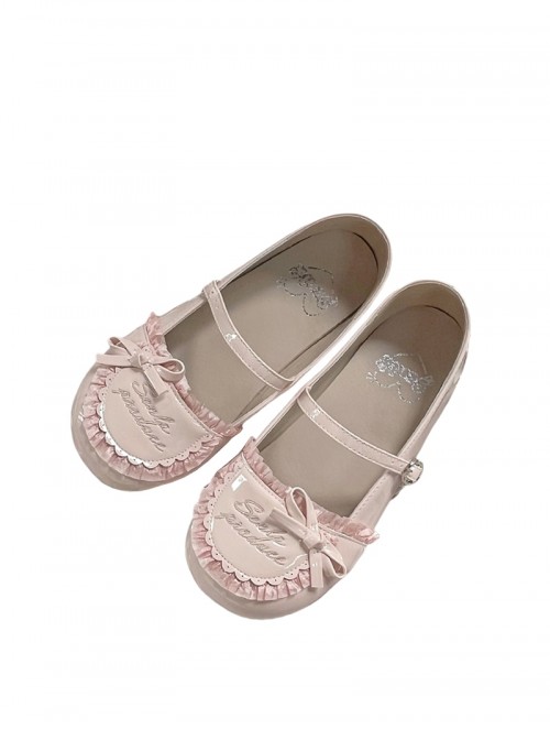 Little Berry Series Sweet Lolita Cute Small Bowknot Ruffle Letter Signature Retro Round Toe Mary Jane Shoes
